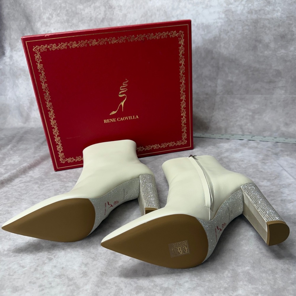 Rene Caovilla Nina Ivory Calf Leather Strass Crystal Heel Ankle Boots 38 NEW - Picture 4 of 9